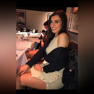 Beige Ribbed Sweater Dress with Snap Buttons- Size S